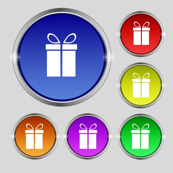 Gift box skylt ikon. närvarande symbol. Ange färgglada knappar. vektor — Stock vektor