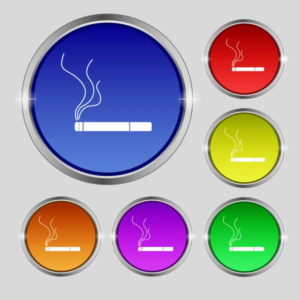 Signo de fumar icono. Símbolo de cigarrillo. Establecer botones de colores. Vector — Archivo Imágenes Vectoriales