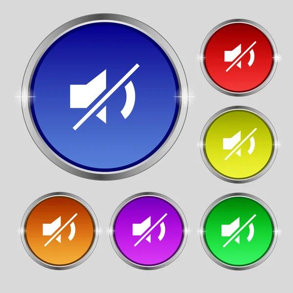 Wycisz głośnik ikona znak. symbol dźwięku. zestaw kolorowych przycisków. wektor — Stockvector