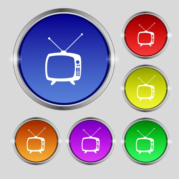 Retro TV mode sign icon. Television set symbol. Set colourful buttons. Hand cursor pointer Vector — Stock Vector