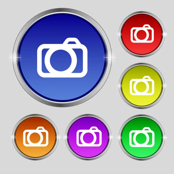 Photo camera sign icon. Digital symbol. Set colourful buttons. Vector — Stock Vector