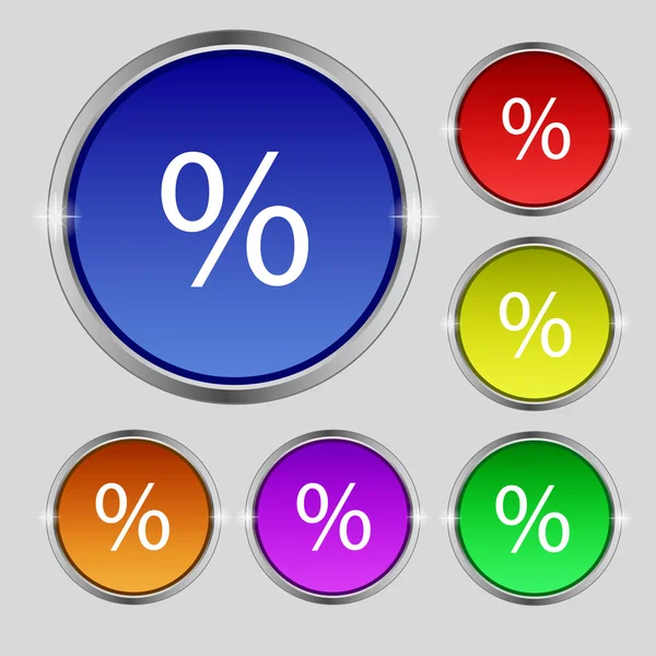 Sconto per cento segno icona. Interfaccia moderna pulsante del sito web. Impostare pulsanti colorati. Vettore — Vettoriale Stock