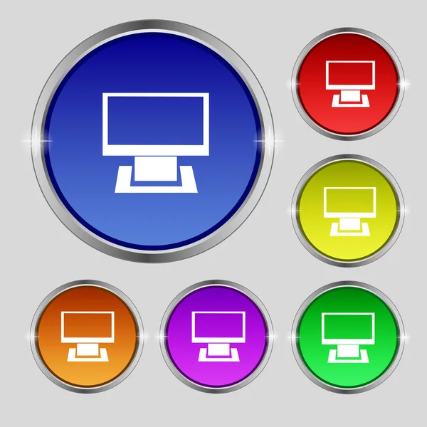 Breedbeeld monitor teken computerpictogram. kleurrijke knoppen instellen moderne ui website navigatie. — Stockvector