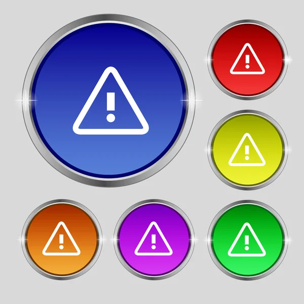注意注意記号アイコン。感嘆符。危険警告記号です。色のボタンを設定します。ベクトル — ストックベクタ