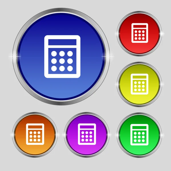 Calculator sign icon. Bookkeeping symbol. Set colour buttons. Vector — Stock Vector