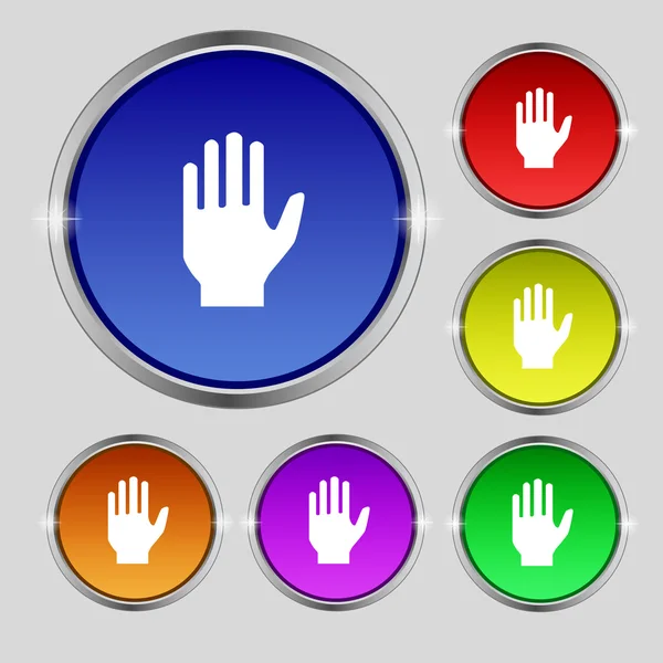 Hand print sign icon. Stop symbol. Set colour buttons. Vector — Stock Vector