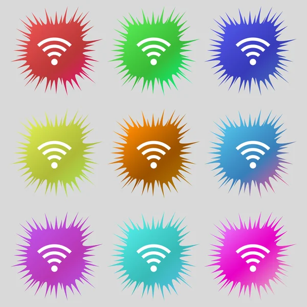 Assinatura Wifi. Símbolo Wi-Fi. Zona de ícone de rede sem fio. Definir botões de cor. Vetor — Vetor de Stock