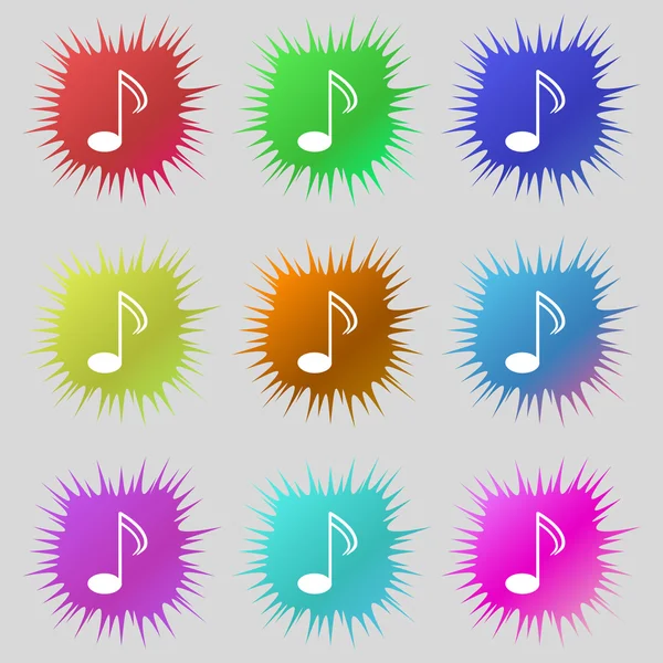 Ikona podepsat hudební poznámku. hudební symbol. sada barevných tlačítek. vektor — Stockový vektor
