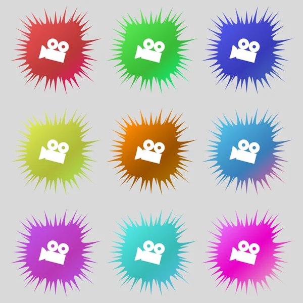 Icono de signo de cámara de vídeo. botón de contenido. Establecer botones de colores. Vector — Vector de stock