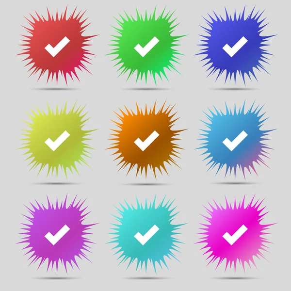 Teken vinkje. bevestigen goedgekeurde symbool. kleurrijke knoppen instellen vector — Stockvector