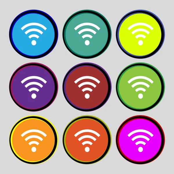 Signo Wifi. Símbolo Wi-Fi. Zona de iconos de red inalámbrica. Establecer botones de color. Vector — Vector de stock