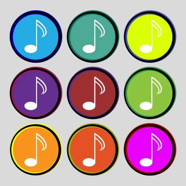 Icono de signo de nota musical. Símbolo musical. Establecer botones de colores. Vector — Archivo Imágenes Vectoriales