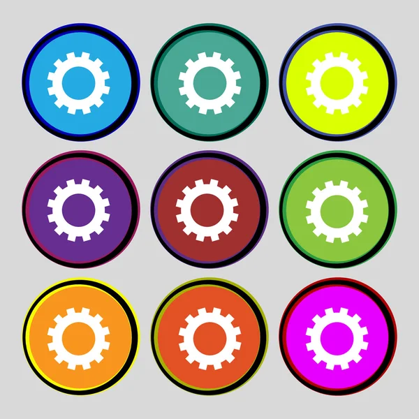 Configurações de engrenagem ícone de sinal. Cogwheel mecanismo de engrenagem símbolo. Definir botões coloridos. Vetor — Vetor de Stock