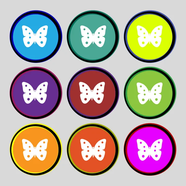 Butterfly sign icon. insect symbol. Set colourful buttons. Vector — Stock Vector