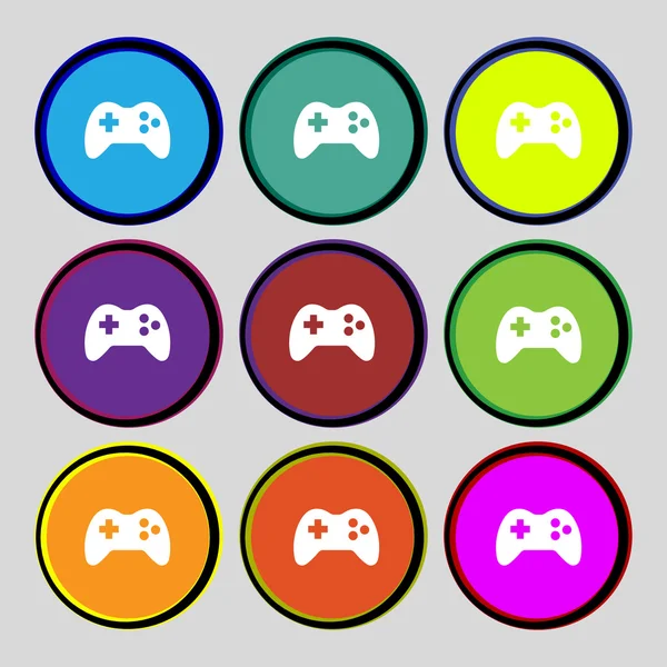Joystick sign icon. Video game symbol. Set colourful buttons. Vector — Stock Vector