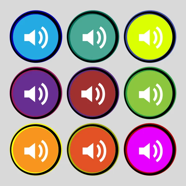 Speaker volume sign icon. Sound symbol. Set colourful buttons. Vector — Stock Vector