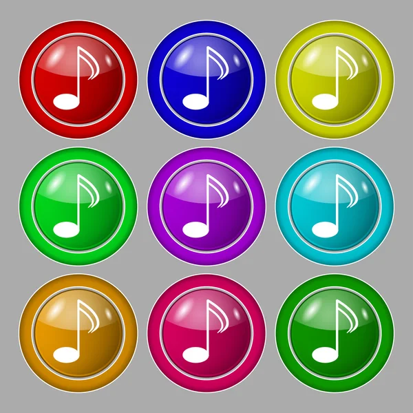 Icono de signo de nota musical. Símbolo musical. Establecer botones de colores. Vector — Archivo Imágenes Vectoriales