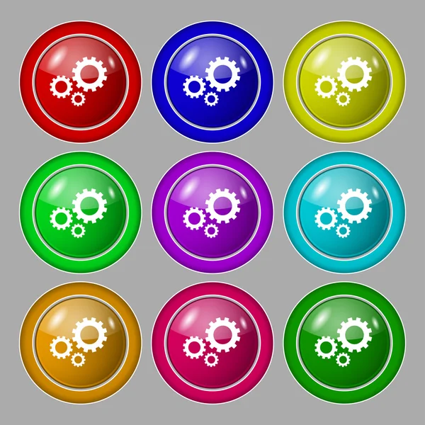 Icono de signo de configuración de engranaje. Mecanismo de engranaje Cogwheel símbolo. Establecer botones de colores. Vector — Vector de stock