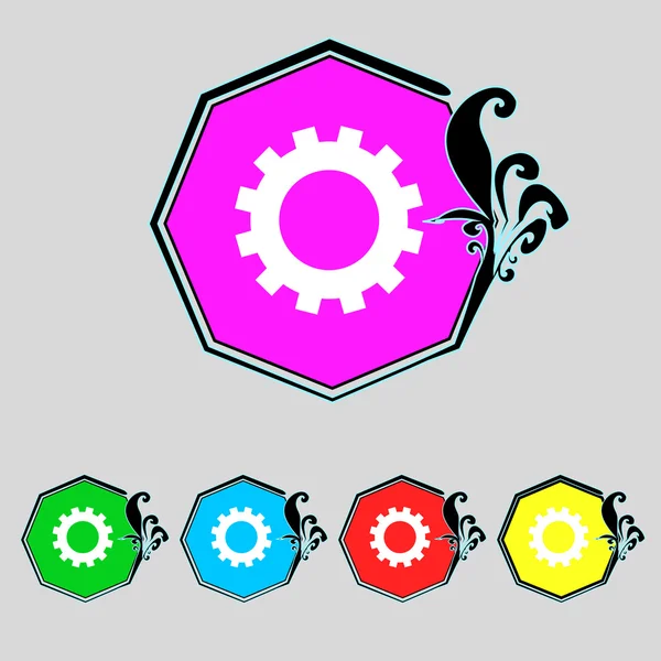 Cog settings sign icon. Cogwheel gear mechanism symbol. Set colourful buttons. Vector — Stock Vector
