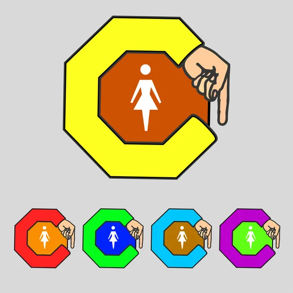 Icône de signe féminin. Symbole humain féminin. Toilettes pour femmes. Réglez les boutons couleur. Vecteur — Image vectorielle