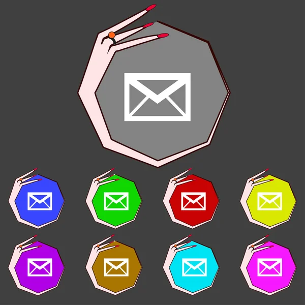 Icône mail. Symbole d'enveloppe. Bouton de navigation Message at sign Définir des boutons colorés Vector — Image vectorielle
