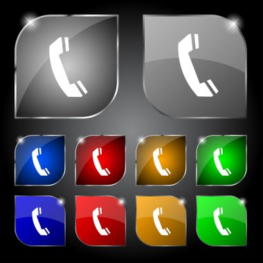 telefon işareti simgesi. Destek sembolü. Çağrı Merkezi. renkli düğmeler vektör ayarla