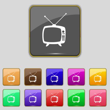 Retro tv modu işareti simgesi. televizyon simgesi ayarla. renkli düğmeler ayarlayın. el imleci işaretçi vektör