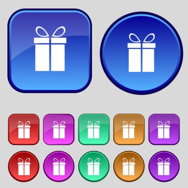 hediye kutusu işareti simgesi. Mevcut sembol. renkli düğmeler ayarlayın. vektör
