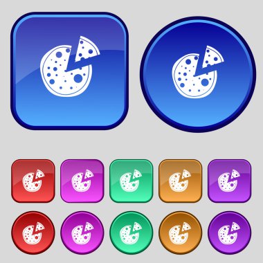 Pizza simgesi. set renkli işaret düğme. vektör