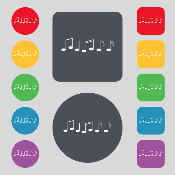 Music note sign icon. Musical symbol. Set colourful buttons. Vector — Stock Vector