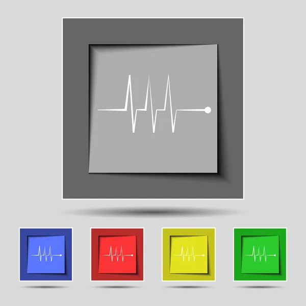 Cardiogram monitoring sign icon. Heart beats symbol. Set colourful buttons. Vector — Stock Vector