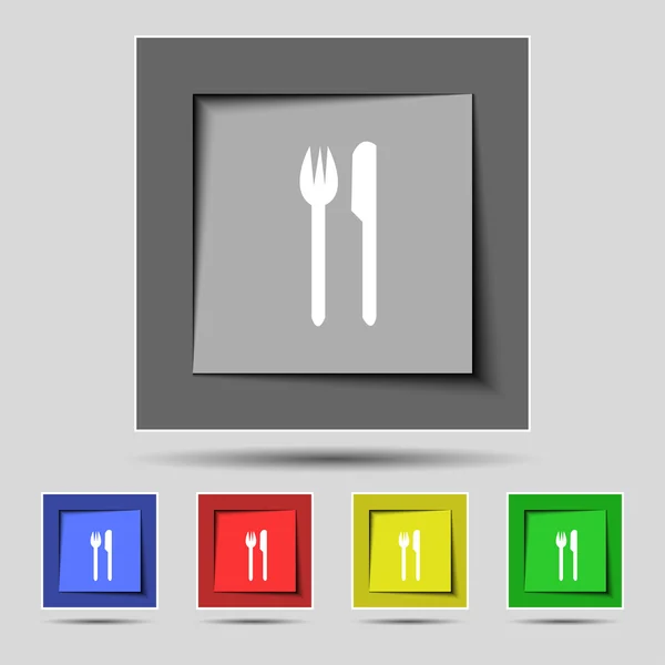 Eat sign icon. Cutlery symbol. Fork and knife. Set colourful buttons Vector — Stock Vector