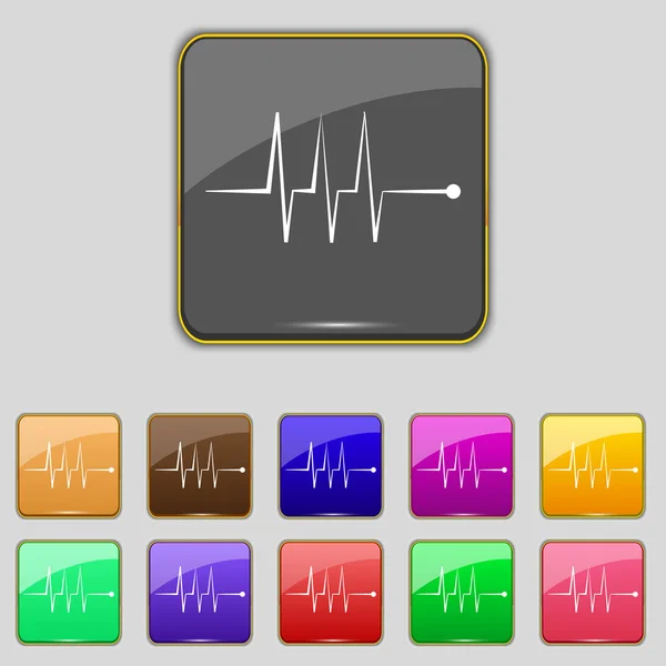 Cardiogram monitoring sign icon. Heart beats symbol. Set colourful buttons. Vector — Stock Vector