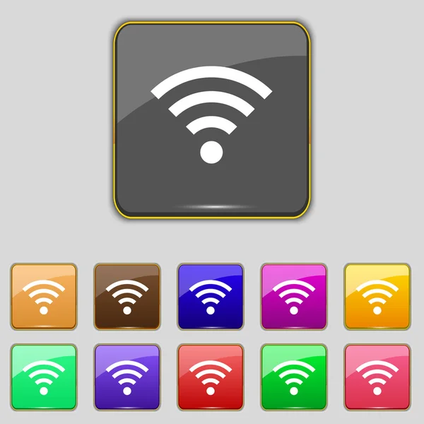 WiFi teken. Wi-fi symbool. draadloos netwerk pictogram zone. kleur knoppen instellen vector — Stockvector