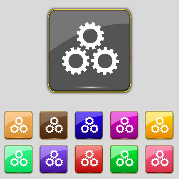 Paramètres de rouage signe icône. Roue dentée mécanisme symbole. Définir des boutons colorés. Vecteur — Image vectorielle