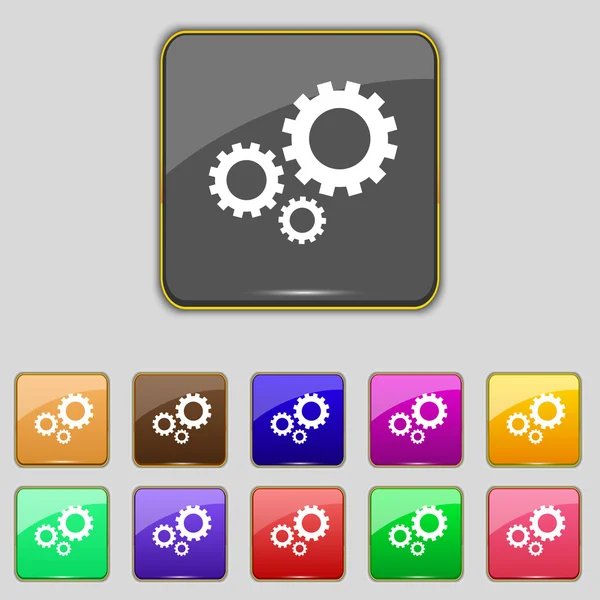 Icono de signo de configuración de engranaje. Mecanismo de engranaje Cogwheel símbolo. Establecer botones de colores. Vector — Archivo Imágenes Vectoriales