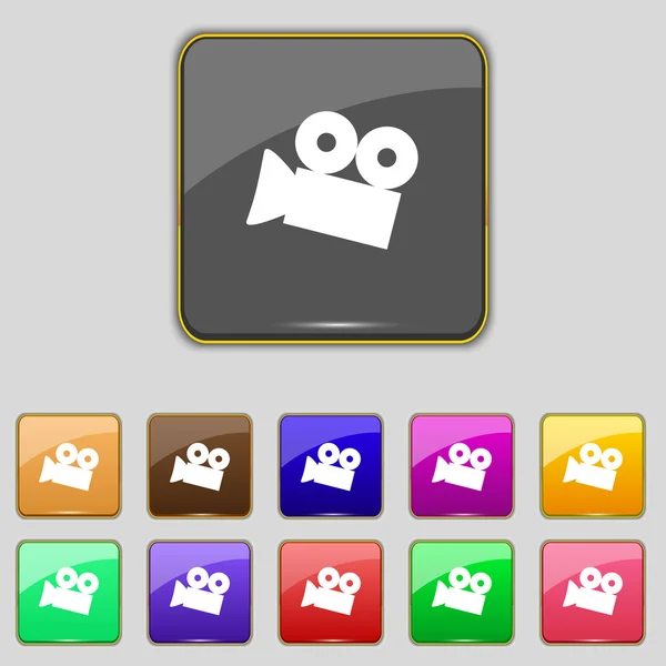 Ícone de sinal de câmera de vídeo. botão de conteúdo. Definir botões coloridos. Vetor — Vetor de Stock