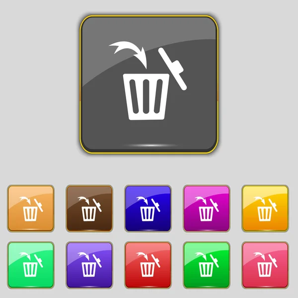 回收站标志图标。垃圾桶符号。设置色彩缤纷的按钮。矢量 — 图库矢量图片