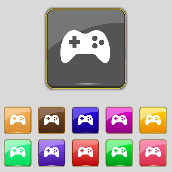 Signo de joystick icono. Símbolo de videojuego. Establecer botones de colores. Vector — Vector de stock