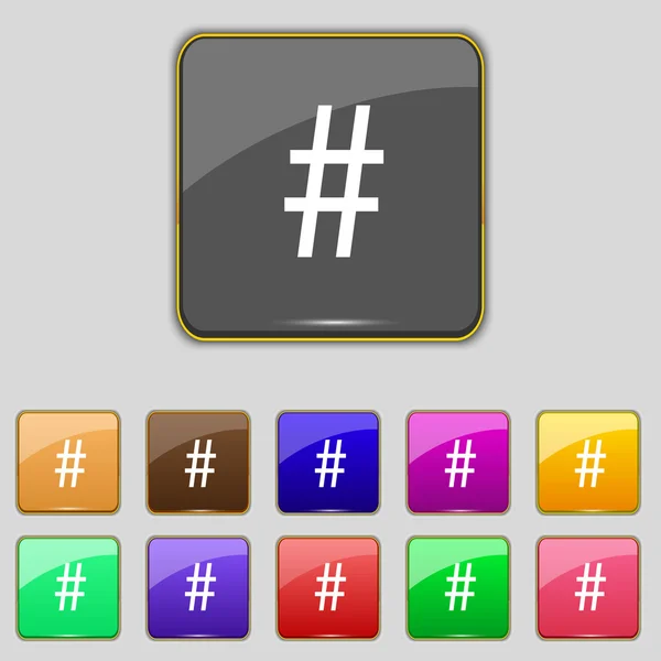 Hash-Tag-Symbol. setzen bunte Buttons Zeichen. Vektor — Stockvektor