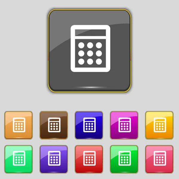 Calculator sign icon. Bookkeeping symbol. Set colour buttons. Vector — Stock Vector