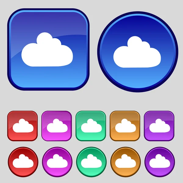 Wolkenzeichen-Symbol. Datenspeichersymbol. Setzen Sie bunte Knöpfe. Vektor — Stockvektor