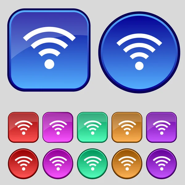 WiFi teken. Wi-fi symbool. draadloos netwerk pictogram zone. kleur knoppen instellen vector — Stockvector