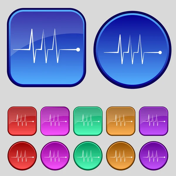 Ícone do sinal de monitorização do cardiograma. Coração bate símbolo. Definir botões coloridos. Vetor —  Vetores de Stock