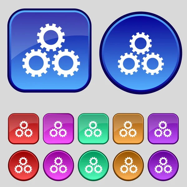 Configurações de engrenagem ícone de sinal. Cogwheel mecanismo de engrenagem símbolo. Definir botões coloridos. Vetor — Vetor de Stock