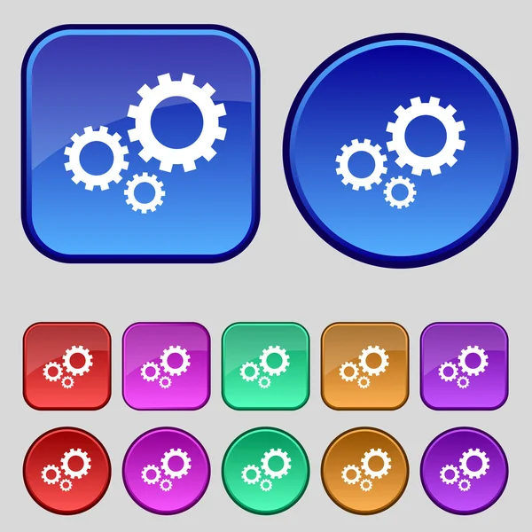 Icono de signo de configuración de engranaje. Mecanismo de engranaje Cogwheel símbolo. Establecer botones de colores. Vector — Archivo Imágenes Vectoriales