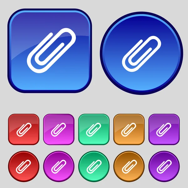 Paper clip sign icon. Clip symbol. Set colourful buttons. Vector — Stock Vector