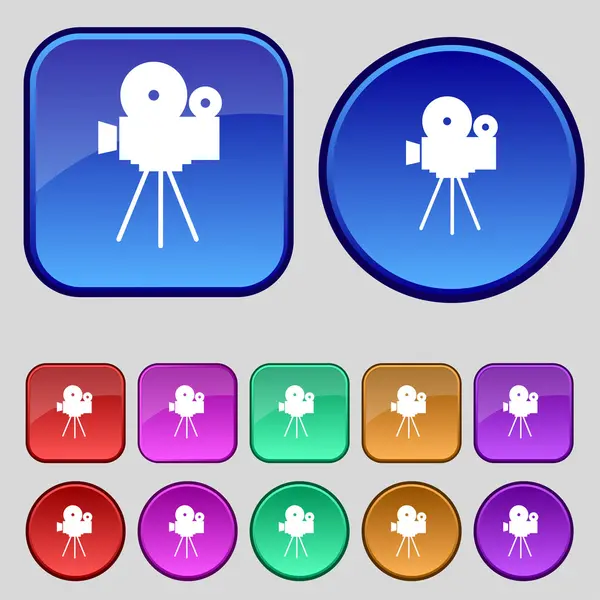 ビデオ カメラ記号 icon.content ボタン。カラフルなボタンを設定します。ベクトル — ストックベクタ