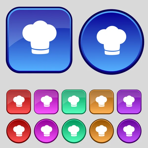 Ikona podepsat kuchař klobouk. vaření symbol. kuchaři klobouk. nastavit barevné knoflíky vektor — Stockový vektor