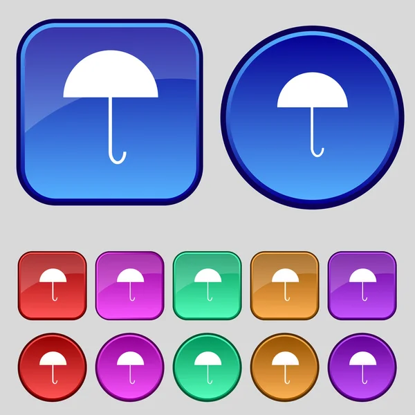 伞签名图标。雨保护标志。设置色彩缤纷的按钮。矢量 — 图库矢量图片
